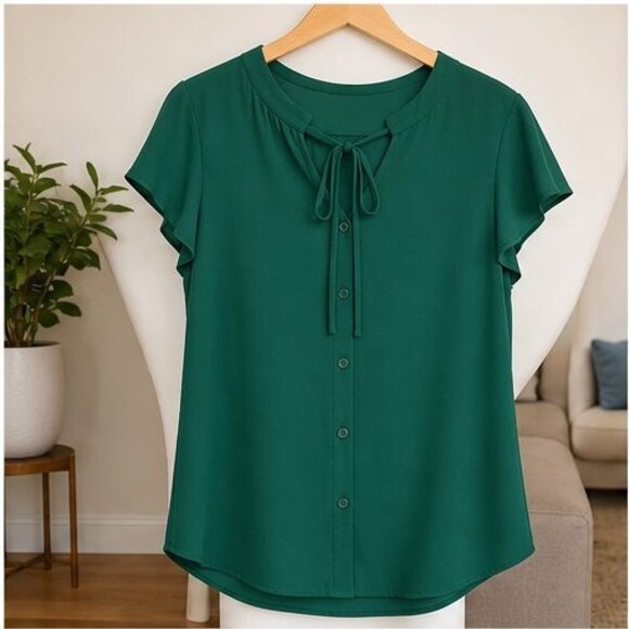 None Tops - Emerald Button Blouse